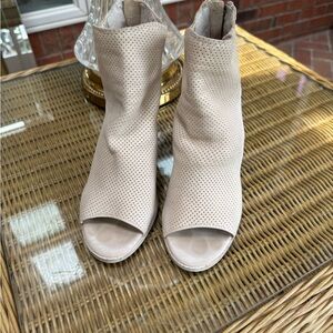 Perforated Cream Ankle Boots